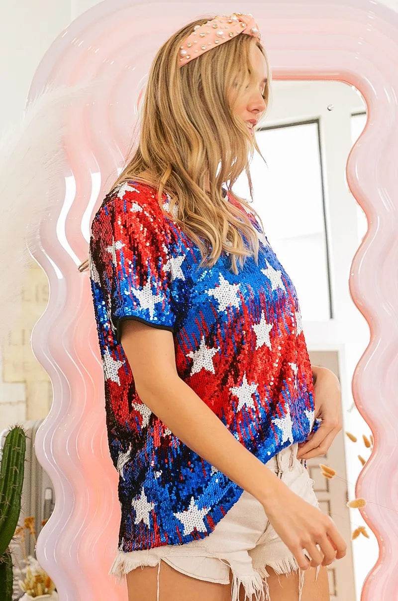 BiBi American Theme Star Pattern Sequin Top - Shop Style & More | Fresh Looks, Everyday Deals & Free Shipping