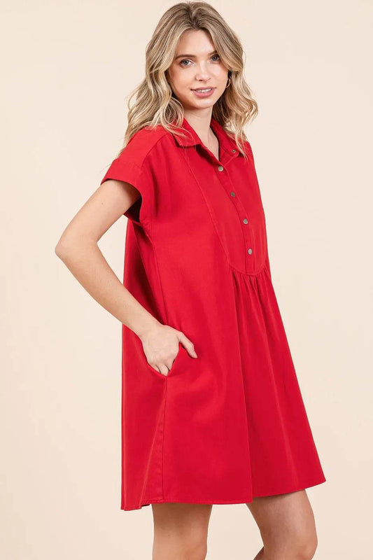 Mittoshop Twill Short Sleeve Collared Mini Dress - Shop Style & More | Fresh Looks, Everyday Deals & Free Shipping