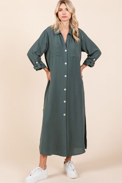 Mittoshop Airflow V-Neck Long Sleeve Button Down Maxi Dress Casual Dresses