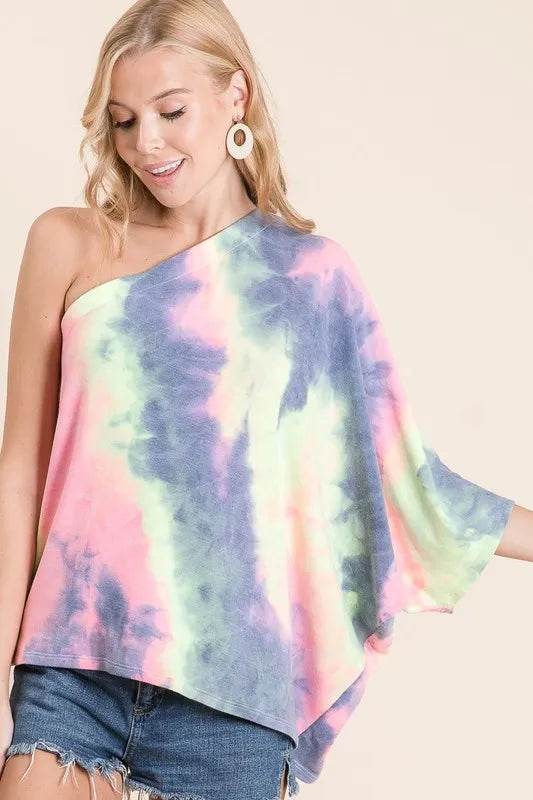BiBi Tie Dye French Terry One Shoulder Top with Dolman - Shop Style & More | Fresh Looks, Everyday Deals & Free Shipping