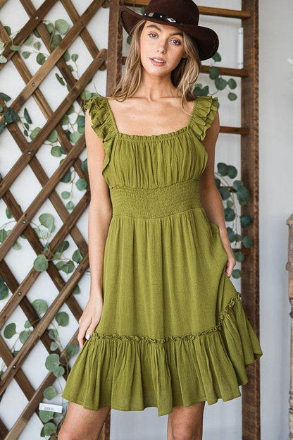 Ruched waist ruffled sleeveless dress - Shop Style & More | Fresh Looks, Everyday Deals & Free Shipping