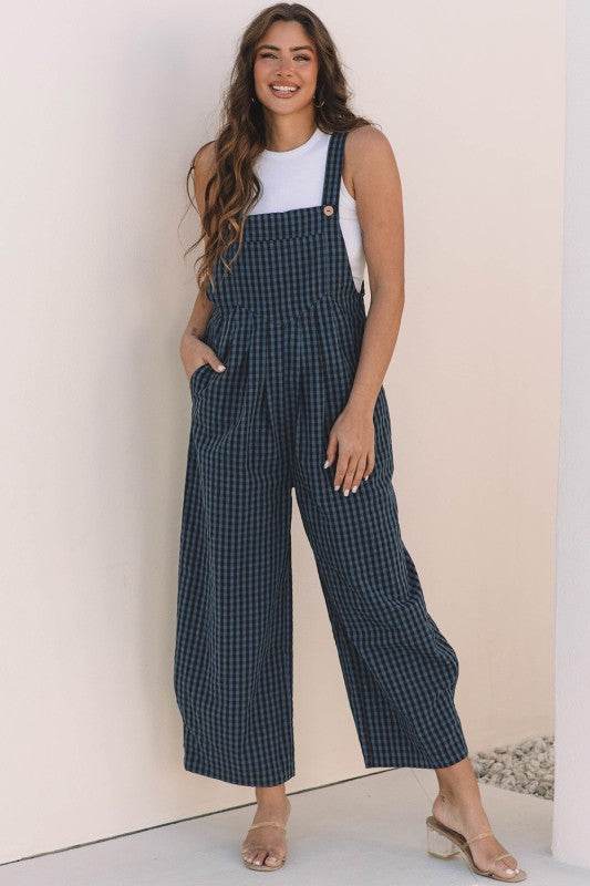 Plaid Print Buttoned Pocketed High Waist Jumpsuits - Shop Style & More | Fresh Looks, Everyday Deals & Free Shipping