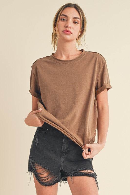 Aemi + Co Exposed Seam Round Neck Short Sleeve T-Shirt - Shop Style & More | Fresh Looks, Everyday Deals & Free Shipping