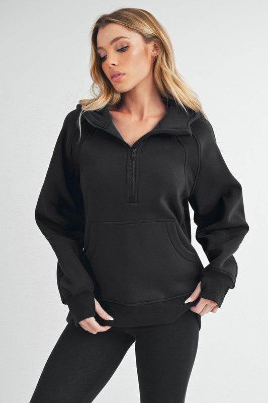Aemi+Co Half Zip Raglan Sleeve Sweatshirt with Kangaroo Pocket - Shop Style & More | Fresh Looks, Everyday Deals & Free Shipping