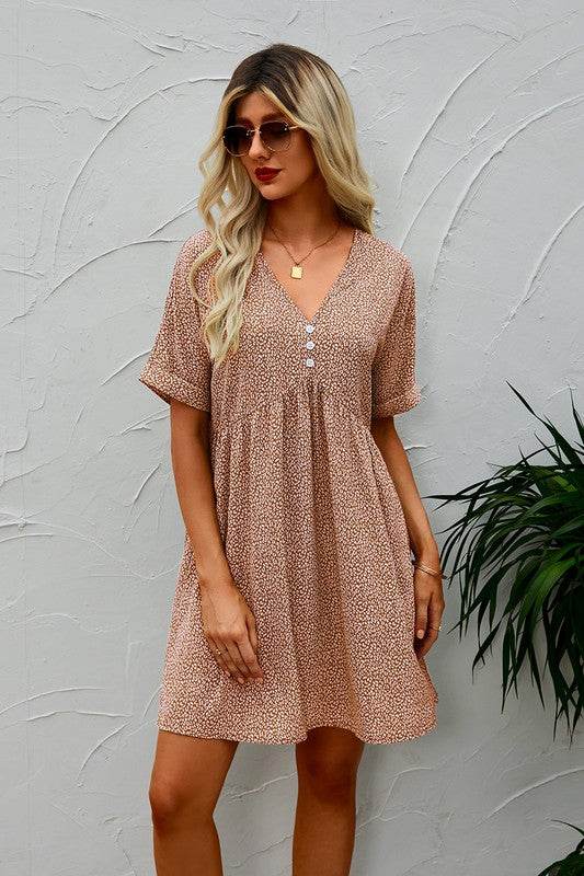 Button V Neck Short Sleeve Tunic Short Dress - Shop Style & More | Fresh Looks, Everyday Deals & Free Shipping