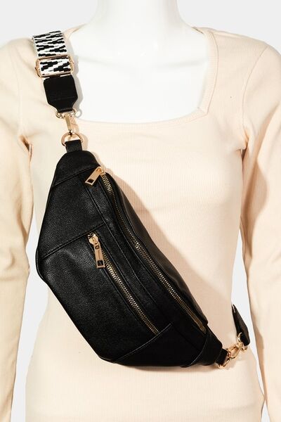 Fame PU Leather Crossbody Bag with Removable Strap Black One Size Bags