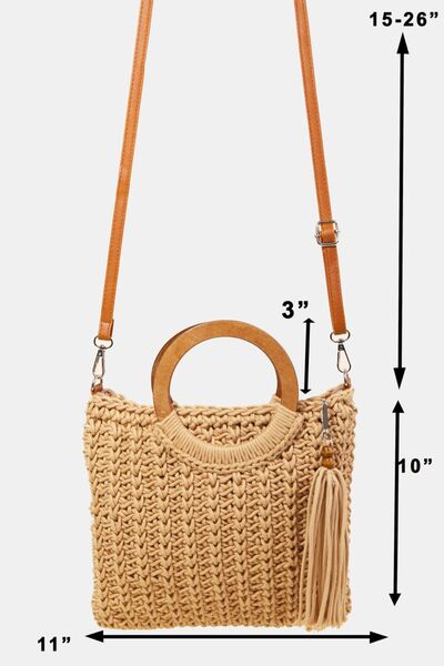 Fame Crochet Knit Convertible Tote Bag with Tassel Bags