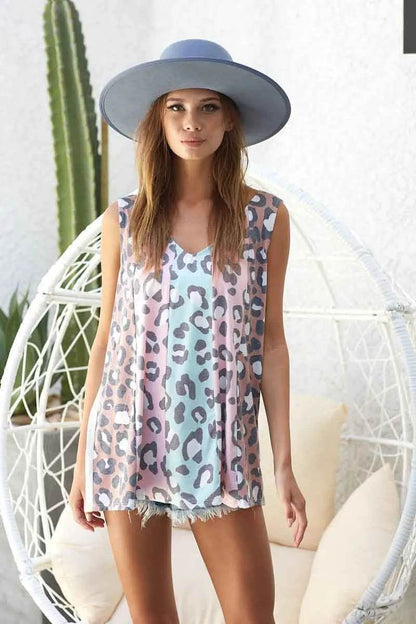 BiBi Leopard Printed Jersey Knit Color Block Sleeveless - Shop Style & More | Fresh Looks, Everyday Deals & Free Shipping