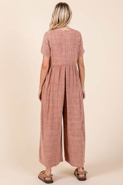 Mittoshop Mineral Wash Jumpsuit - Short Sleeve Flowy Wide Leg Design - Shop Style & More | Fresh Looks, Everyday Deals & Free Shipping