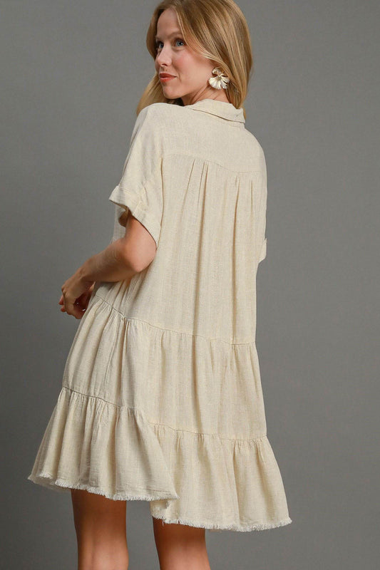 Umgee Full Size Raw Hem Folded Sleeve Tiered Dress Plus Size - Shop Style & More | Fresh Looks, Everyday Deals & Free Shipping