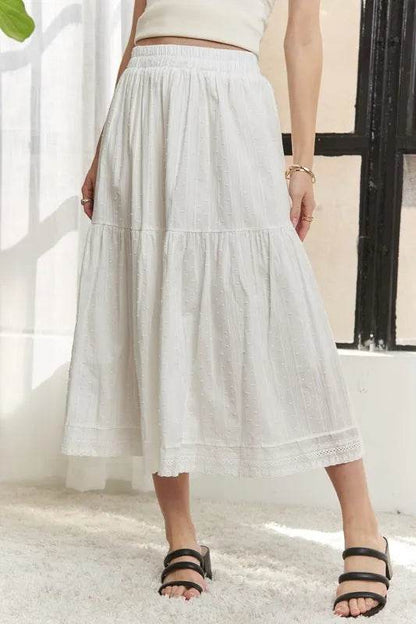 ADORA Elastic Waistband Tiered Midi Skirt - Shop Style & More | Fresh Looks, Everyday Deals & Free Shipping