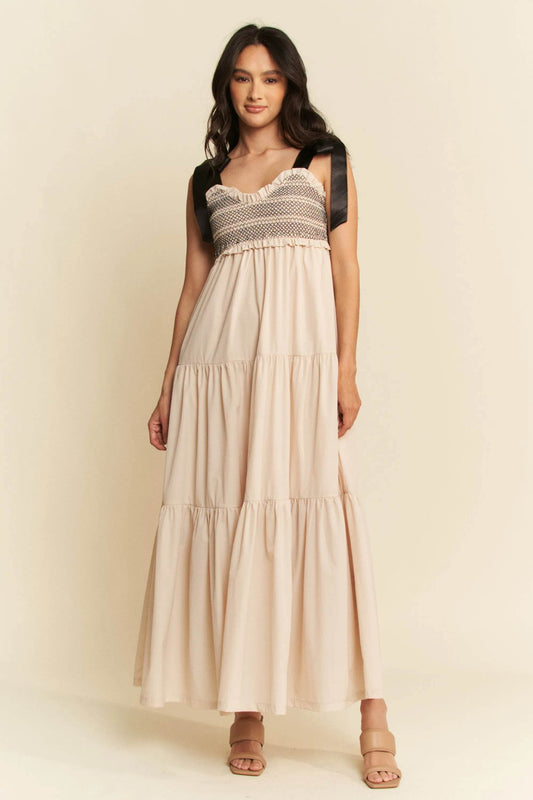 Davi & Dani Multi Contrast Smocked Bodice Straps Maxi Dress - Shop Style & More | Fresh Looks, Everyday Deals & Free Shipping