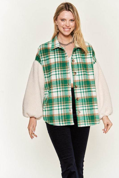 Multi plaid fuzzy sleeve jacket JJO1023 - Shop Style & More | Fresh Looks, Everyday Deals & Free Shipping