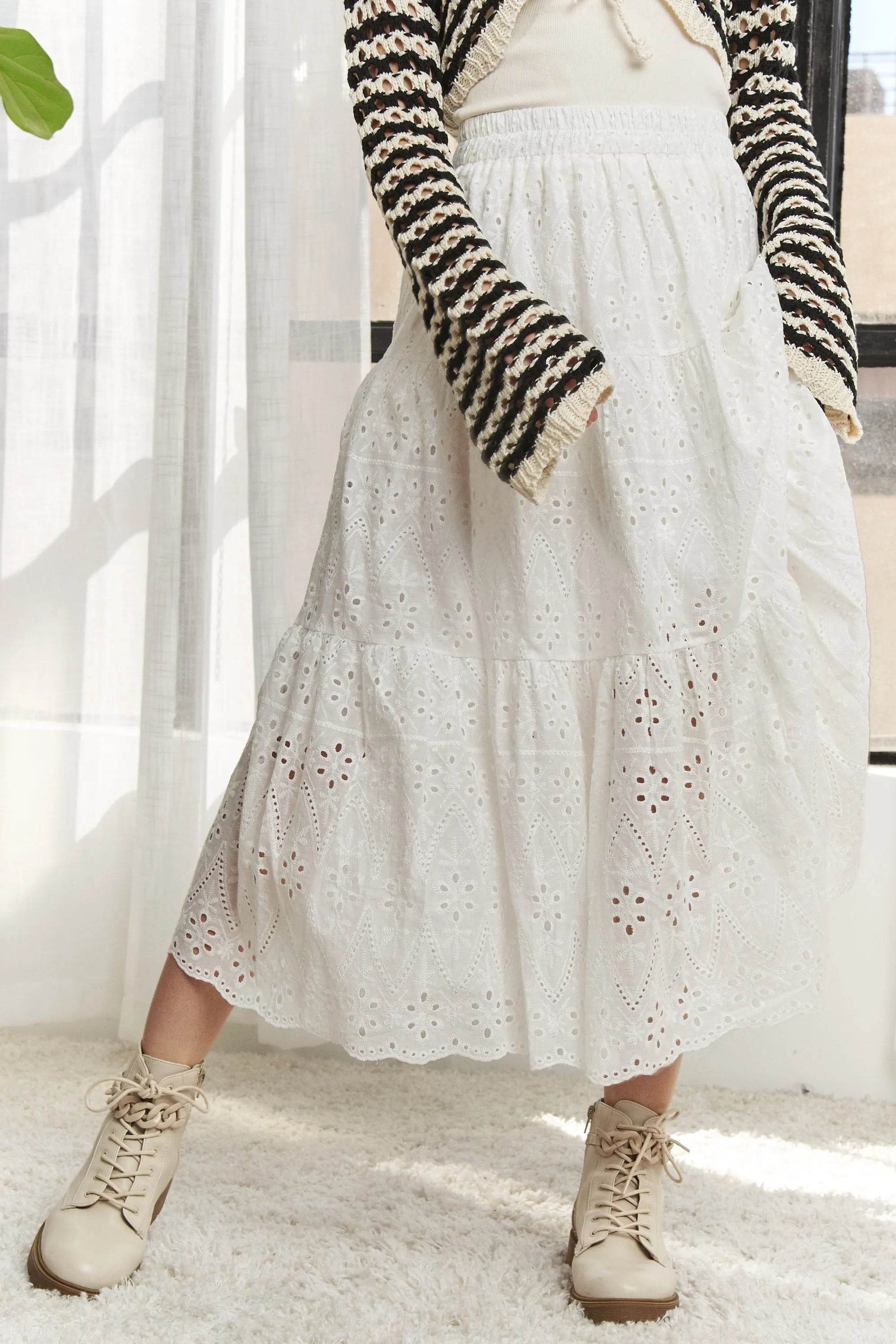 ADORA Elastic Waistband Tiered Midi Skirt - Shop Style & More | Fresh Looks, Everyday Deals & Free Shipping
