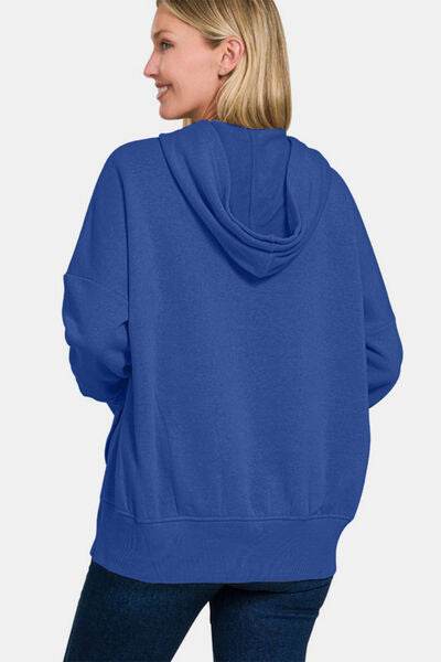 Zenana Half Snap Long Sleeve Hoodie with Kangaroo Pocket - Shop Style & More | Fresh Looks, Everyday Deals & Free Shipping
