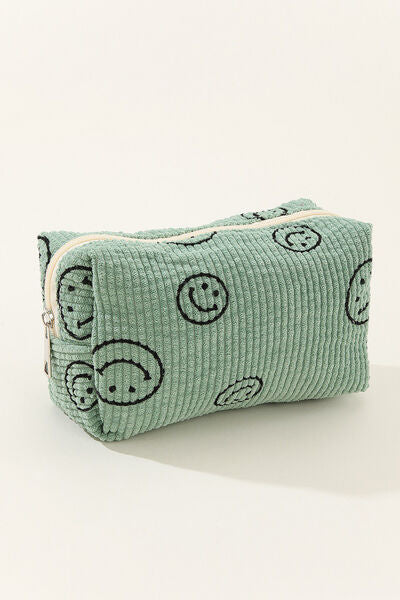 Zenana Smiley Face Corduroy Cosmetic Pouch Green One Size Bags