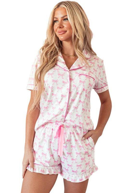 Pink Short Sleeve and Ruffled Shorts Pajama Set - Shop Style & More | Fresh Looks, Everyday Deals & Free Shipping