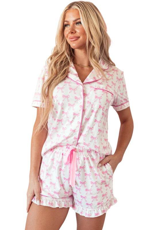 Pink Short Sleeve and Ruffled Shorts Pajama Set - Shop Style & More | Fresh Looks, Everyday Deals & Free Shipping