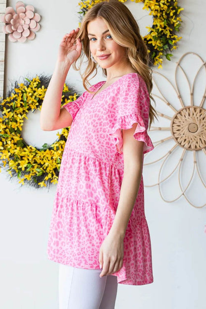 Heimish Full Size Leopard Ruffle Trim Short Sleeve Top - Shop Style & More | Fresh Looks, Everyday Deals & Free Shipping