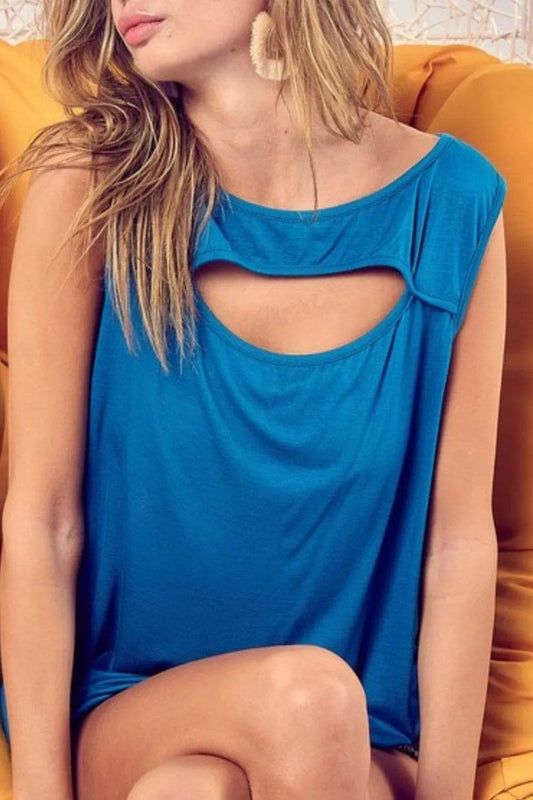 BiBi Rayon Span Knit With Cut Out Front Sleeveless Top - Shop Style & More | Fresh Looks, Everyday Deals & Free Shipping