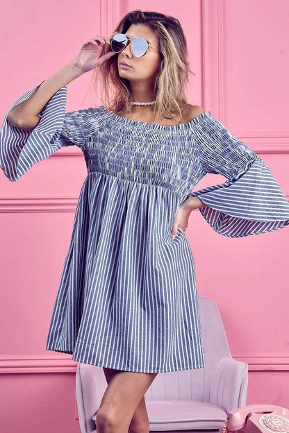 BiBi Smocked Off Shoulder Striped Dress - Shop Style & More | Fresh Looks, Everyday Deals & Free Shipping