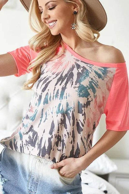 BiBi Tie Dye French Terry Top with Short Raglan - Shop Style & More | Fresh Looks, Everyday Deals & Free Shipping