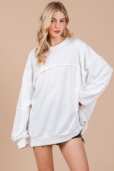 Ces Femme Exposed Seam Long Sleeve Sweatshirt White Hoodies & Sweaters