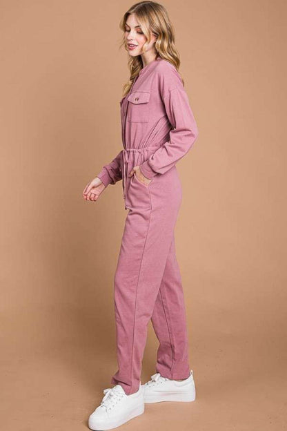 Culture Code Full Size Button Up Drawstring Waist Straight Jumpsuit - Shop Style & More | Fresh Looks, Everyday Deals & Free Shipping