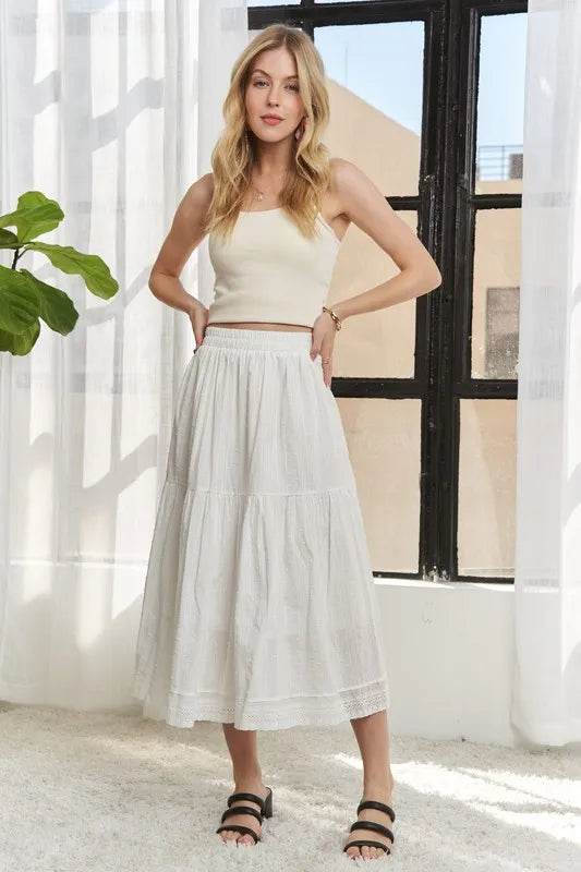 ADORA Elastic Waistband Tiered Midi Skirt - Shop Style & More | Fresh Looks, Everyday Deals & Free Shipping