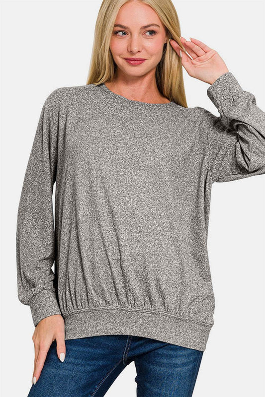 Zenana Full Size Melange Round Neck Top - Shop Style & More | Fresh Looks, Everyday Deals & Free Shipping