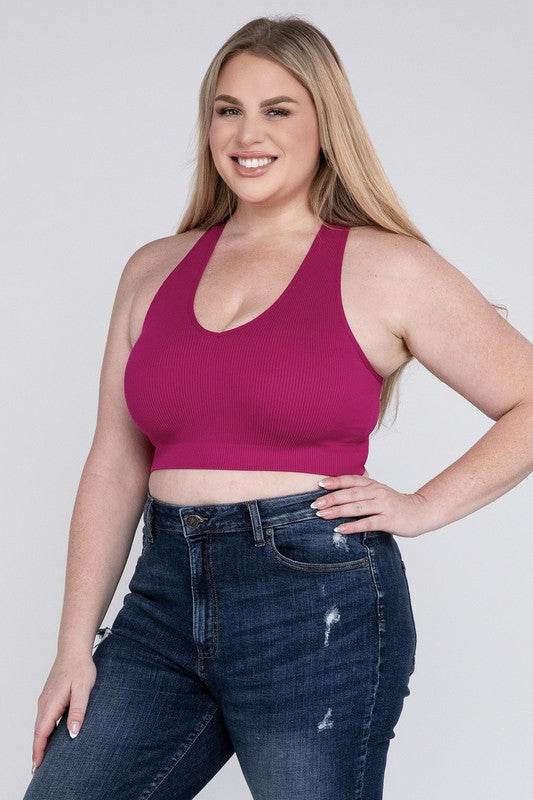 Plus Ribbed Cropped Racerback Tank Top - Shop Style & More | Fresh Looks, Everyday Deals & Free Shipping