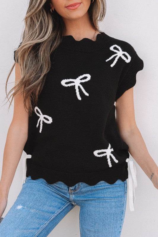Dayana Bow Print Side Ties Sweater Top - Shop Style & More | Fresh Looks, Everyday Deals & Free Shipping