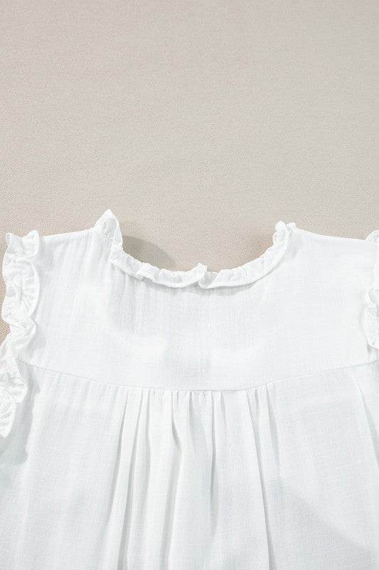 Savan Button Split Neck Ruffled Trim Tank Top - Shop Style & More | Fresh Looks, Everyday Deals & Free Shipping