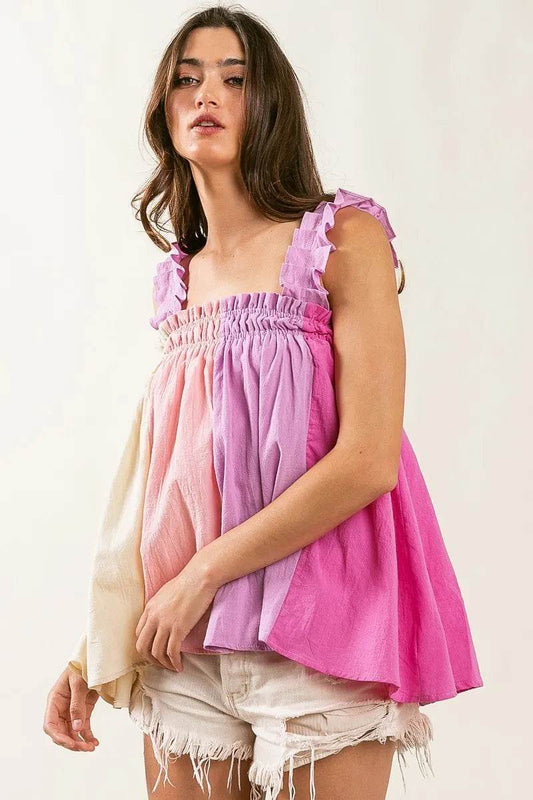 BiBi Frill Shoulder Strap Color Block Bodice Top - Shop Style & More | Fresh Looks, Everyday Deals & Free Shipping