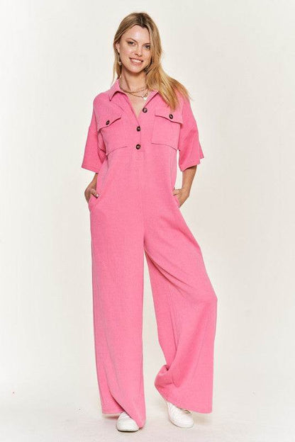 Basic Collar Shirt Wide leg Jumpsuit - Shop Style & More | Fresh Looks, Everyday Deals & Free Shipping