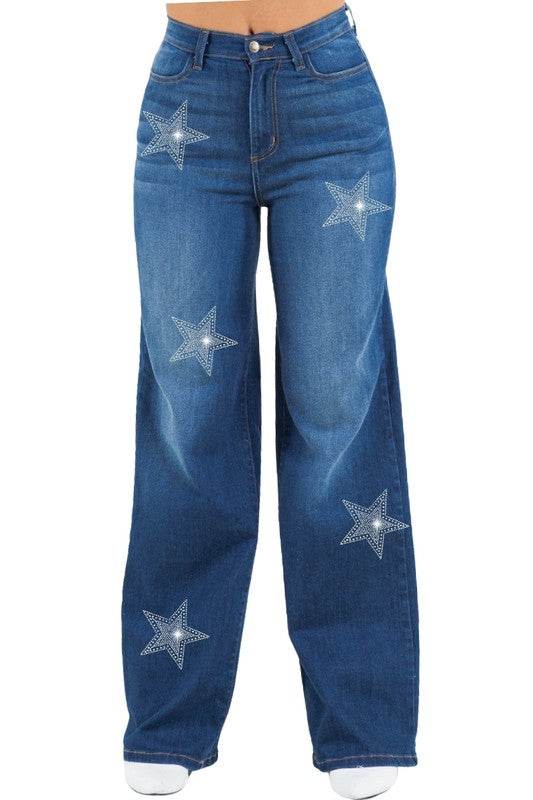 Star Rhinestones Wide Leg Jean - Shop Style & More | Fresh Looks, Everyday Deals & Free Shipping