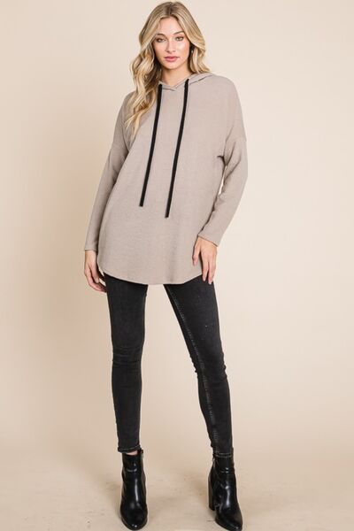 BOMBOM Contrast Drawstring Drop Shoulder Knit Hoodie Hoodies & Sweaters