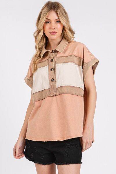 Mittoshop Mineral Washed Half Button Polo Top - Shop Style & More | Fresh Looks, Everyday Deals & Free Shipping