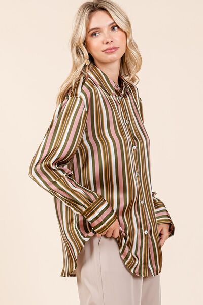 Mittoshop Striped Button Down Satin Shirt Blouses