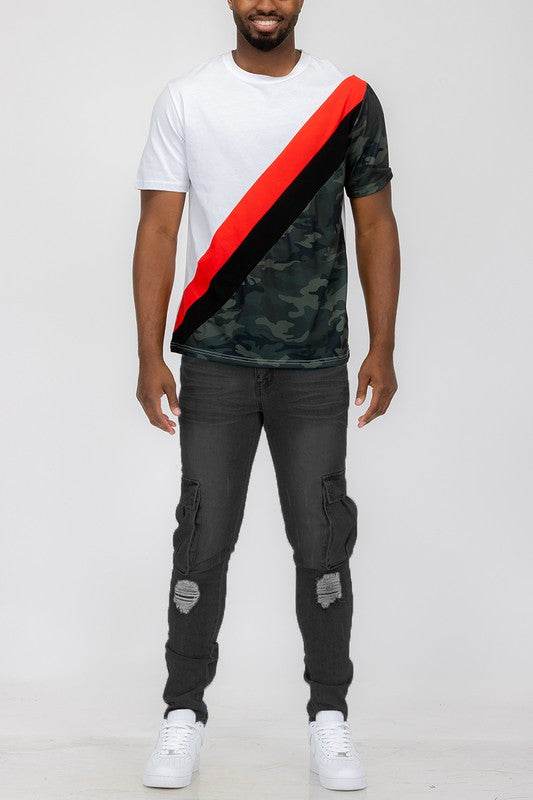 SHORT SLEEVE CAMO COLOR BLOCK TSHIRT - Shop Style & More | Fresh Looks, Everyday Deals & Free Shipping