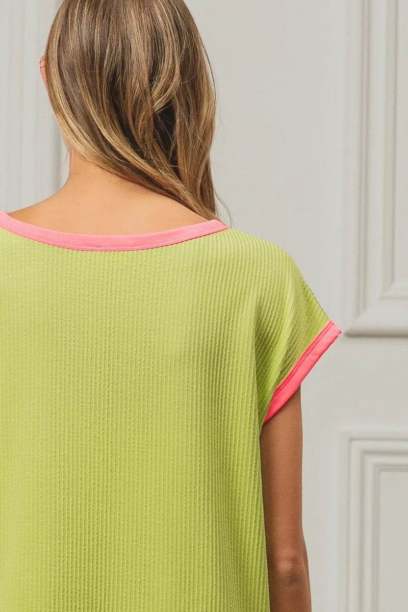 BiBi Cord Rib Knit Contrast Banded Top - Shop Style & More | Fresh Looks, Everyday Deals & Free Shipping