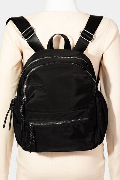 Fame Adjustable Strap Nylon Backpack Bag with Side Pockets Black One Size Bags