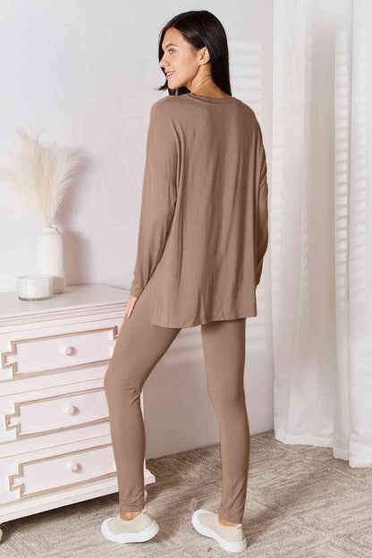 Basic Bae Full Size V-Neck Soft Rayon Long Sleeve Top and Pants Lounge Set Lounge Set