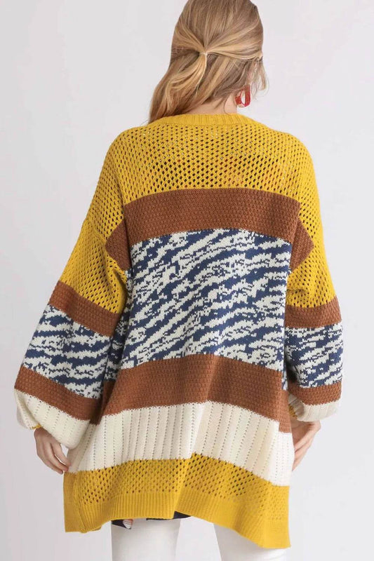 Umgee Full Size Color Block Open Front Longline Cardigan Plus Size - Shop Style & More | Fresh Looks, Everyday Deals & Free Shipping