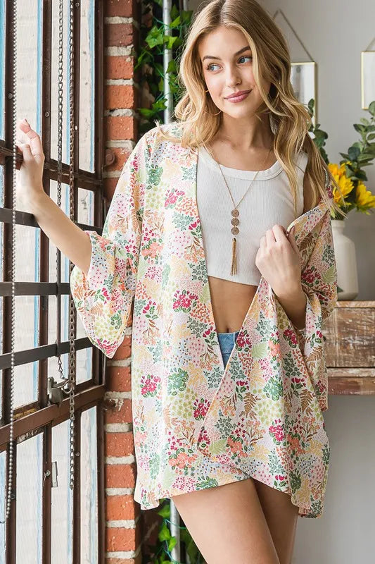 Heimish Full Size Multi Color Floral Open Cardigan Plus Size Women's Outerwear