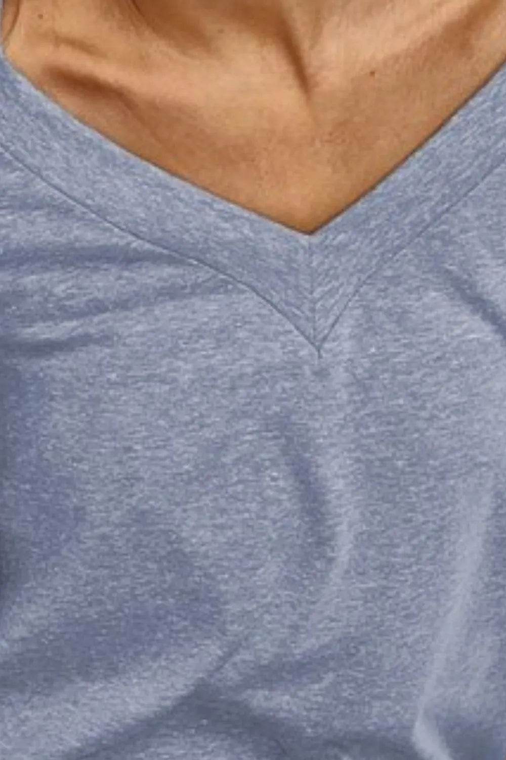 BiBi Triblend V Neck Top with Shoulder Shrring Detail - Shop Style & More | Fresh Looks, Everyday Deals & Free Shipping