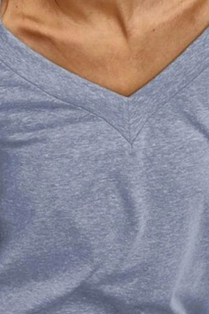 BiBi Triblend V Neck Top with Shoulder Shrring Detail - Shop Style & More | Fresh Looks, Everyday Deals & Free Shipping
