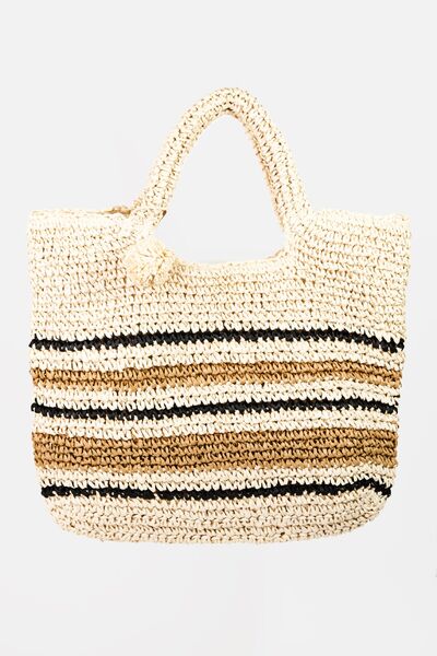 Fame Striped Straw Braided Tote Bag Bags