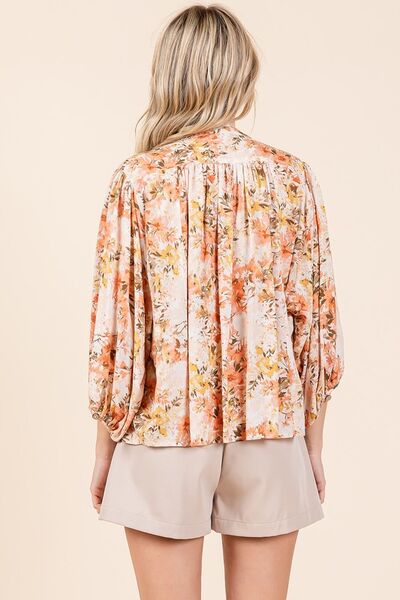 Mittoshop Flower Print Batwing Sleeve Button Down Blouse Blouses