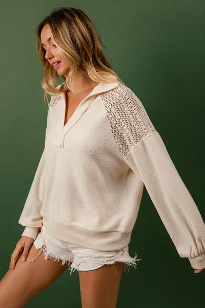 BiBi French Terry Lace Shoulder Top Hoodies & Sweaters